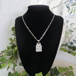 Silver Stainless Steel Pendant with 30" Figaro Chain Necklace Jordan 23 CZ